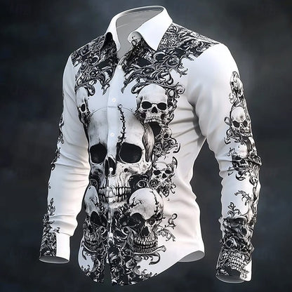 Gothic Print Casual Shirt Loose Fit Short Sleeve