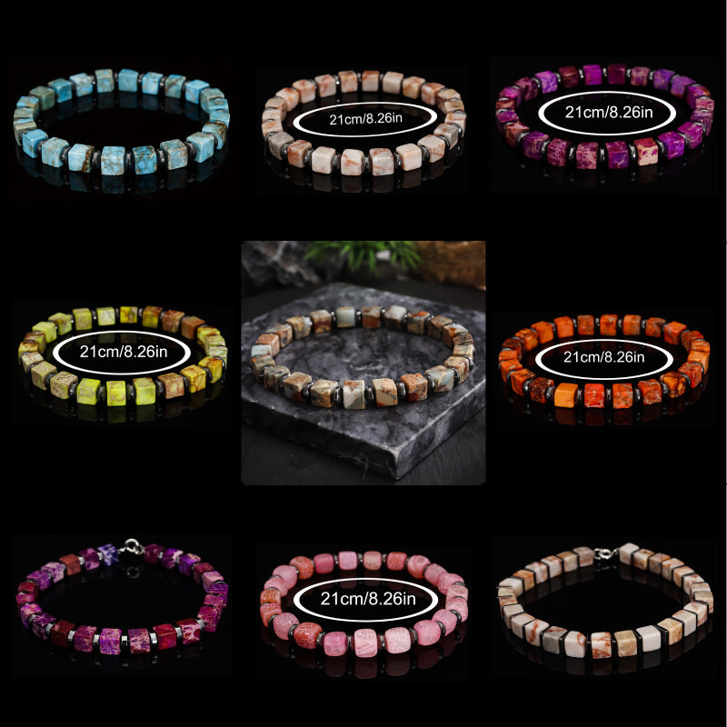 Square Natural Stone Bracelet Handmade Unisex Jewelry
