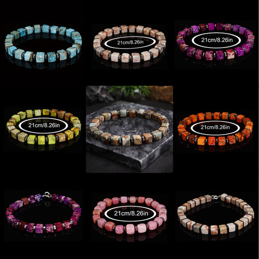Square Natural Stone Bracelet Handmade Unisex Jewelry