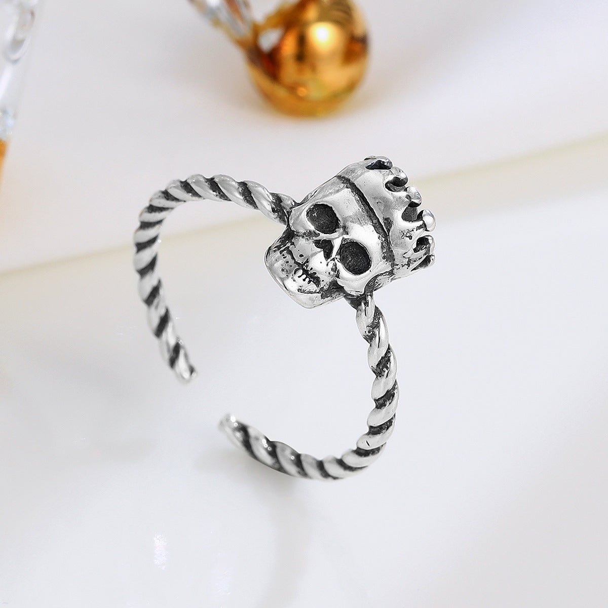 S925 Sterling Silver Crown & Skull Open Ring