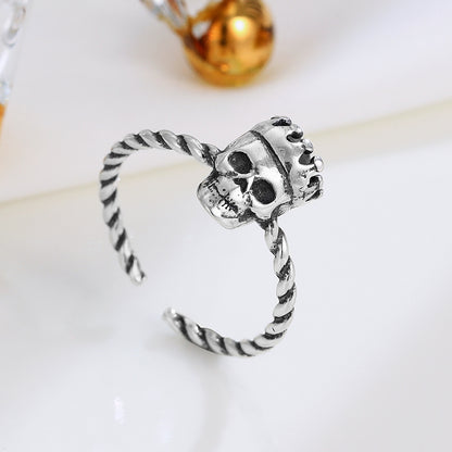 S925 Sterling Silver Crown & Skull Open Ring