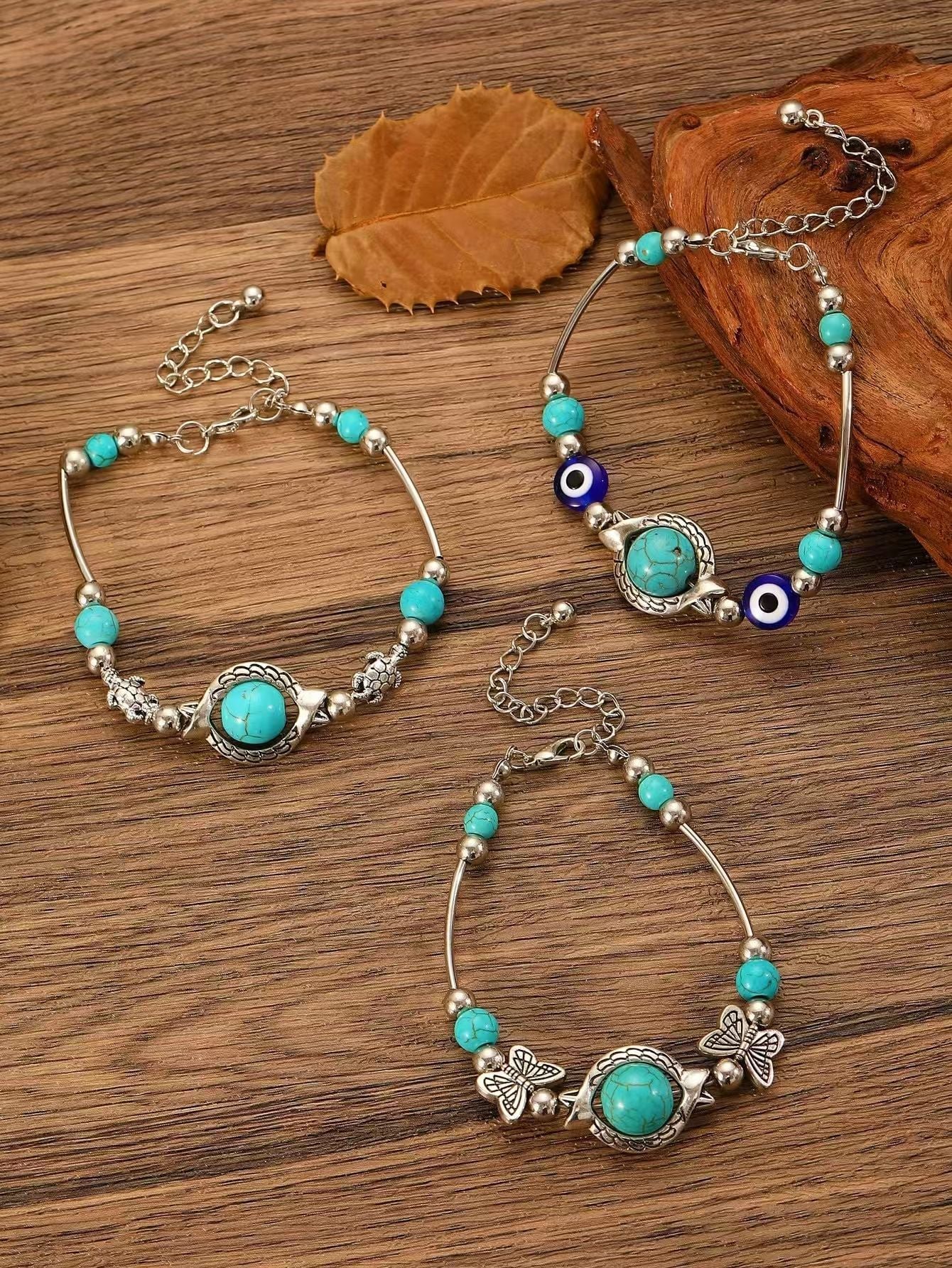 Vintage Alloy Bracelet with Butterfly and Turtle Designs