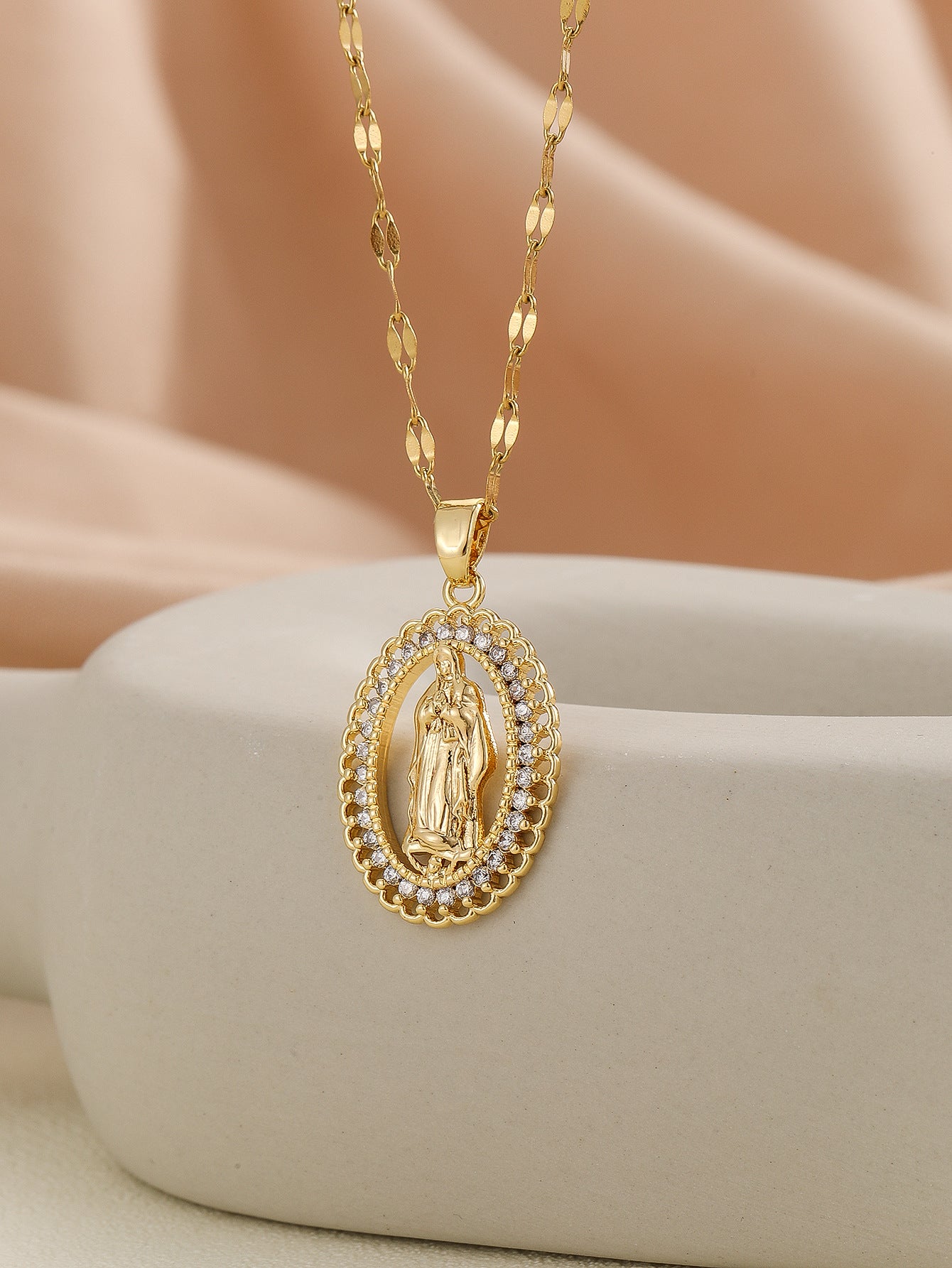 Virgin Mary Zircon Pendant Necklace | Gold & Silver | 25 Styles