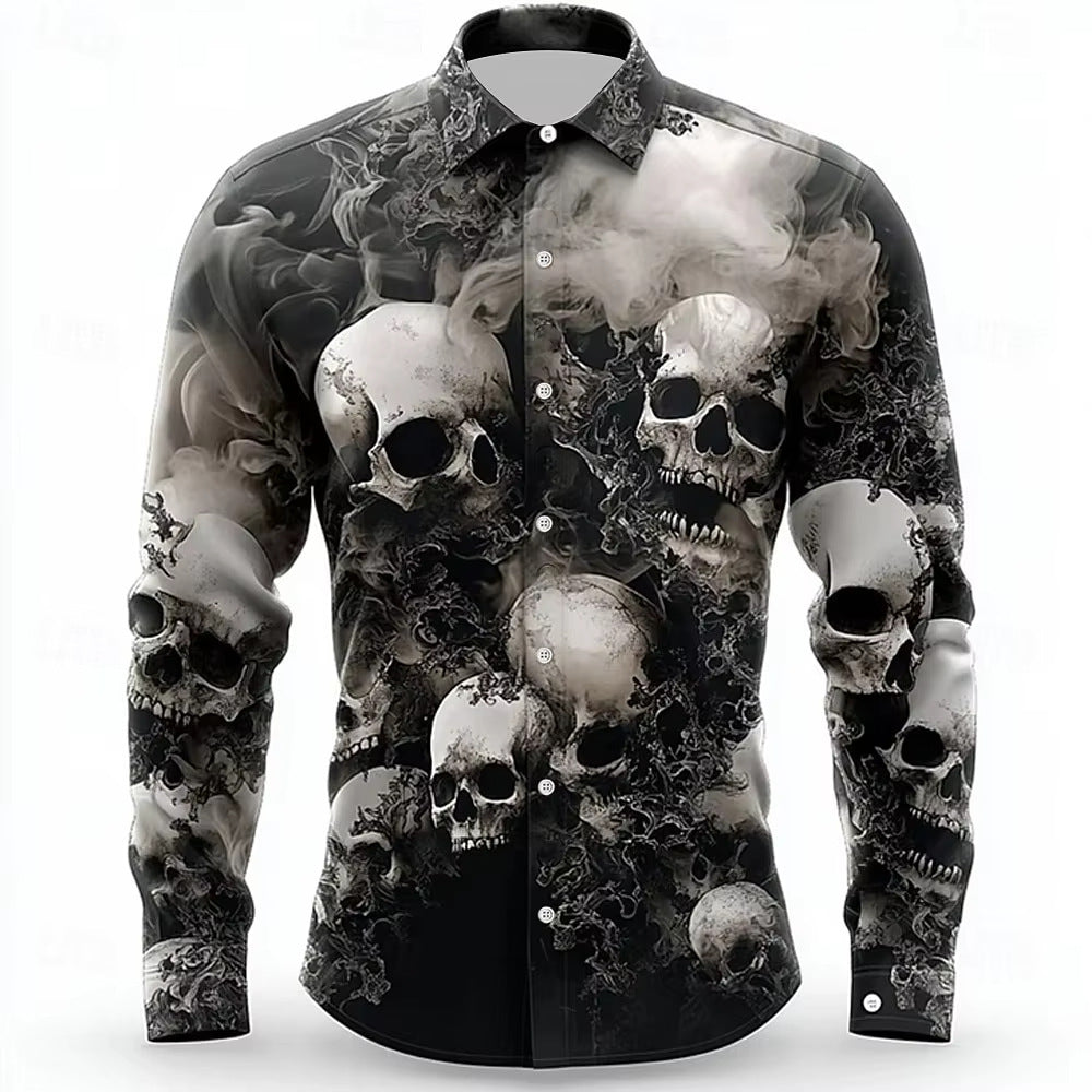 Gothic Print Casual Shirt Loose Fit Short Sleeve