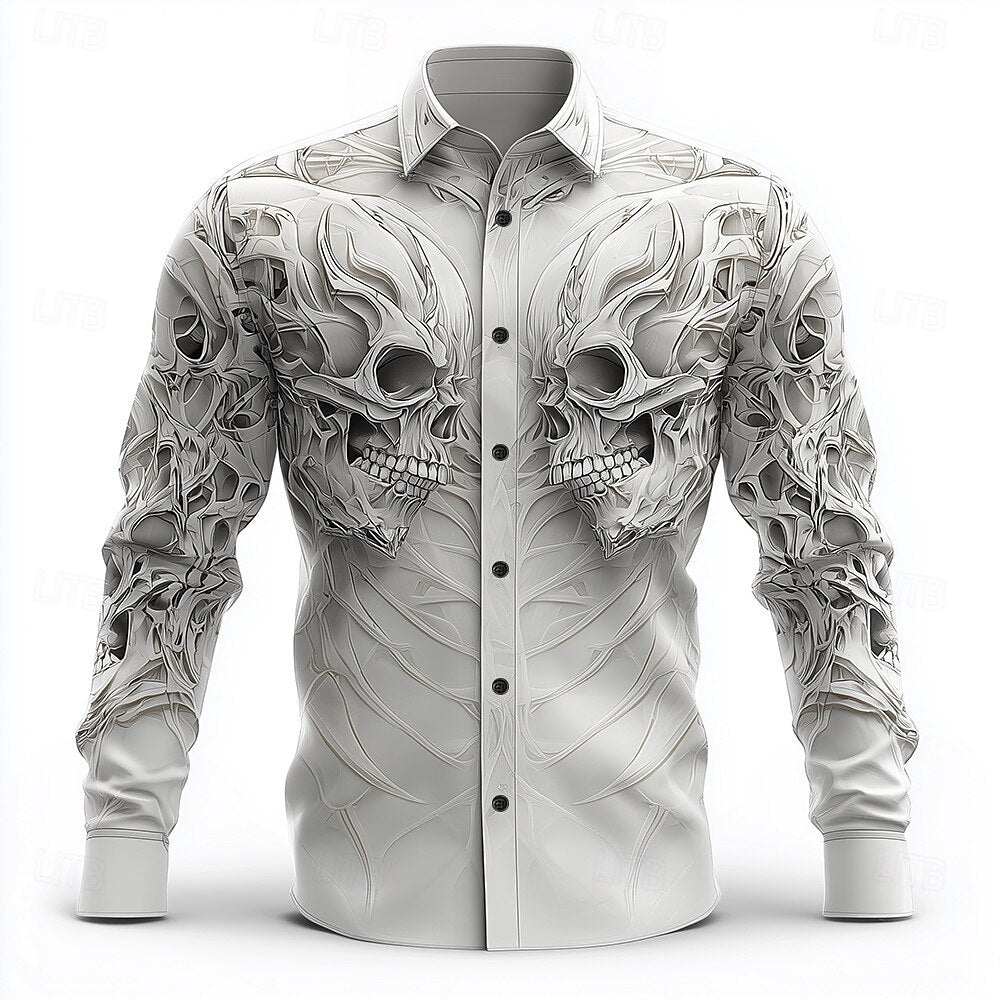 Gothic Print Casual Shirt Loose Fit Short Sleeve