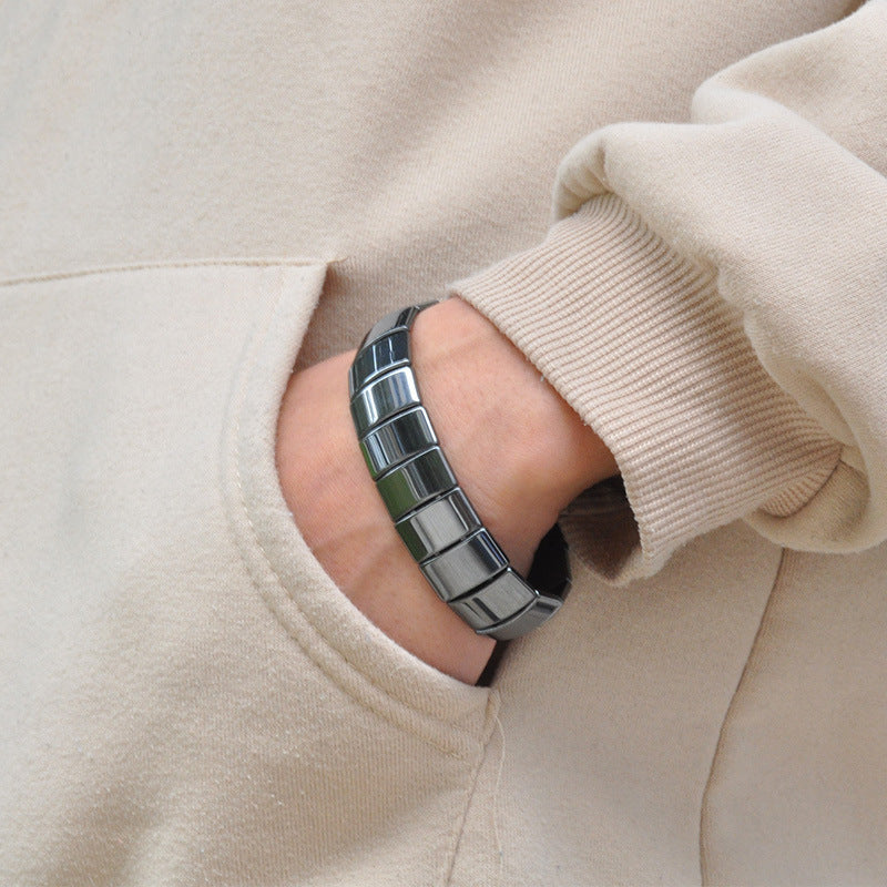 Magnetic Black Obsidian Square Bead Bracelet