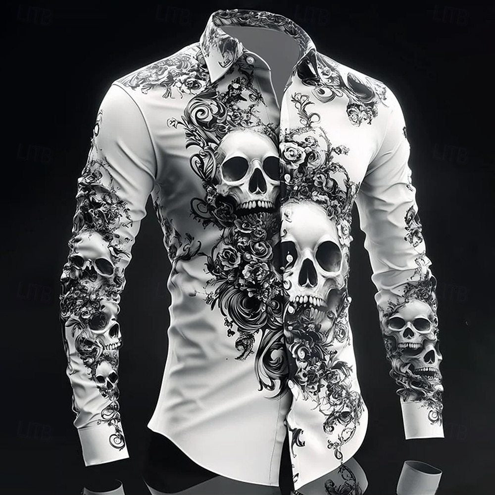 Gothic Print Casual Shirt Loose Fit Short Sleeve