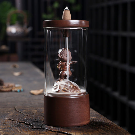 Monkey King Backflow Incense Burner with Glass Windscreen