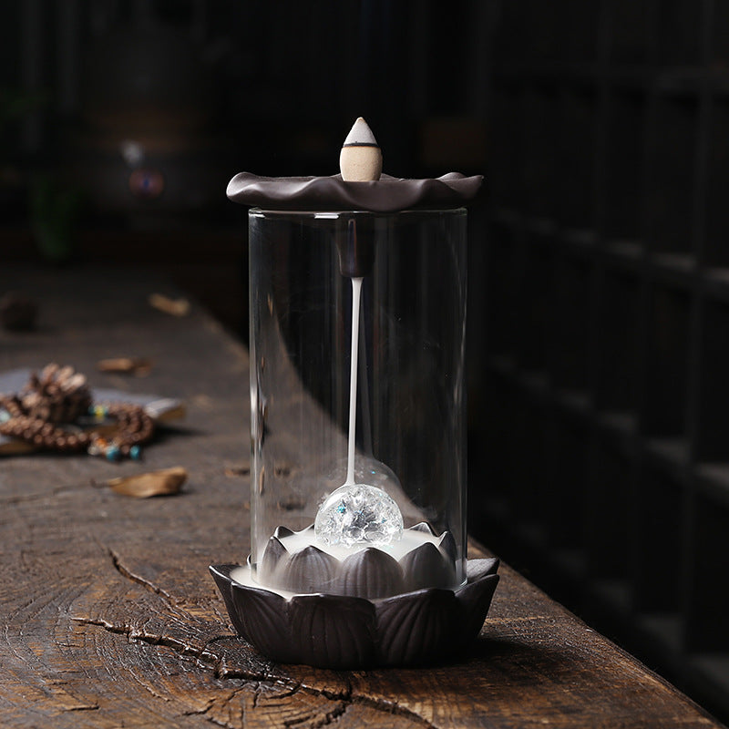 Lotus Leaf Purple Sand Backflow Incense Burner with LED