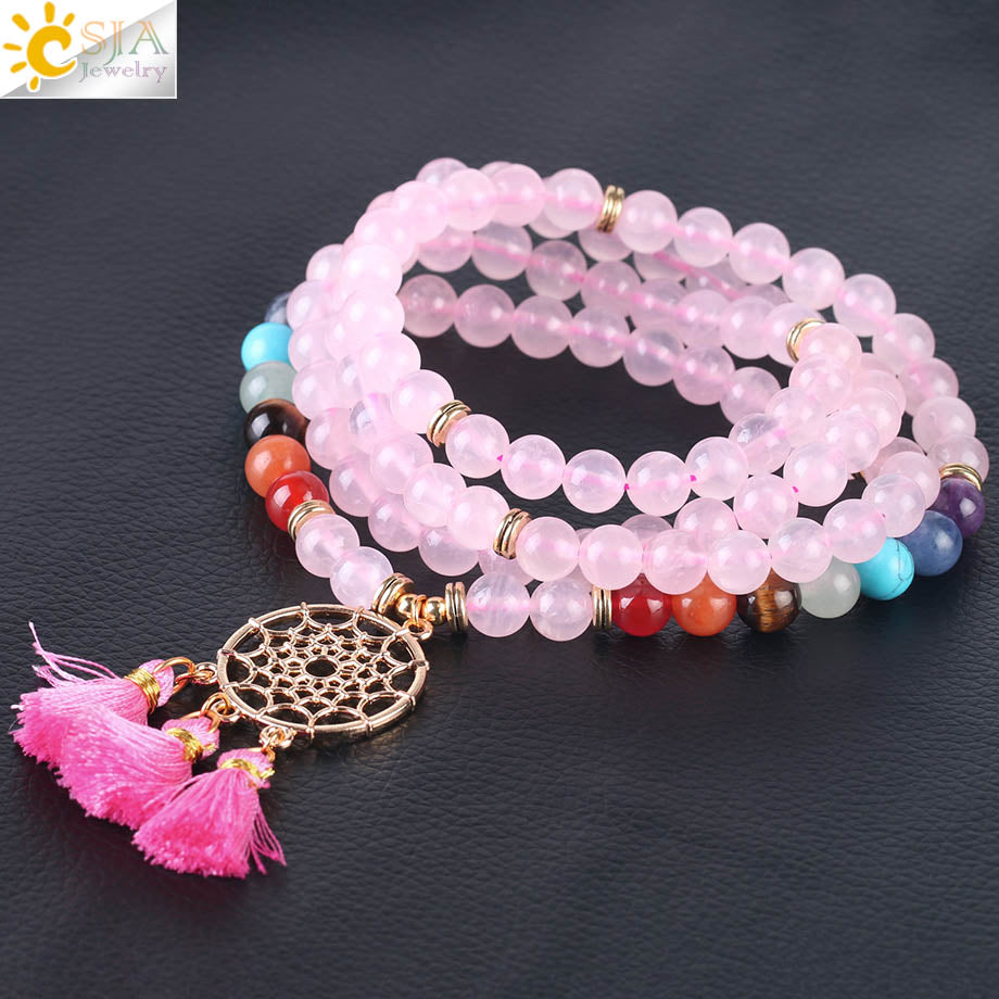 108 Mala Bead Bracelet with Dreamcatcher Tassel