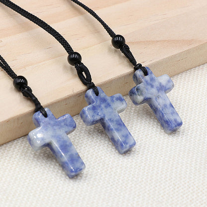 Natural Crystal Agate Woven Cross Necklace