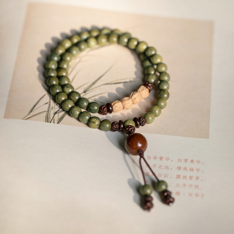 Original Old Material Green Sandalwood Buddha Beads Bracelet