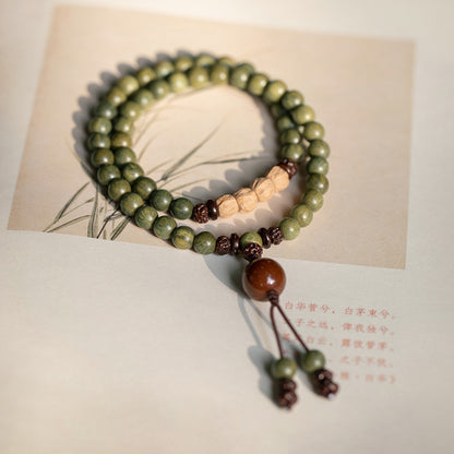 Original Old Material Green Sandalwood Buddha Beads Bracelet