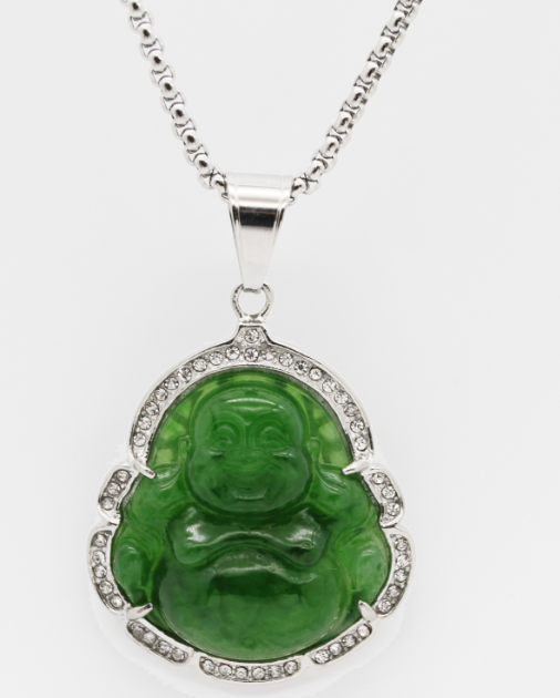 Imperial Green Jade Buddha Rhinestone Pendant