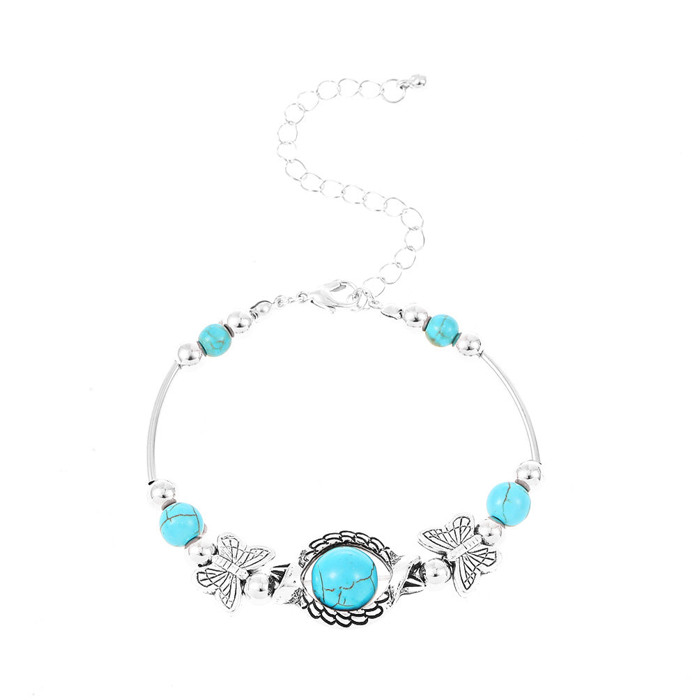 Vintage Alloy Bracelet with Butterfly and Turtle Designs