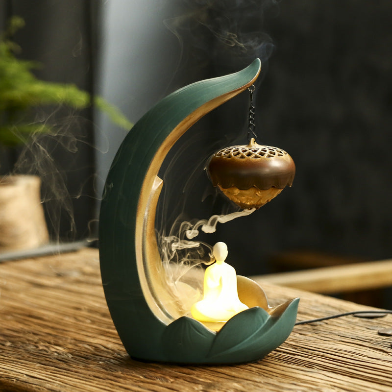 Lotus Ceramic Hanging Incense Burner with Night Light