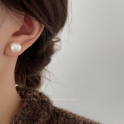 925 Silver Dome Pearl Stud Earrings