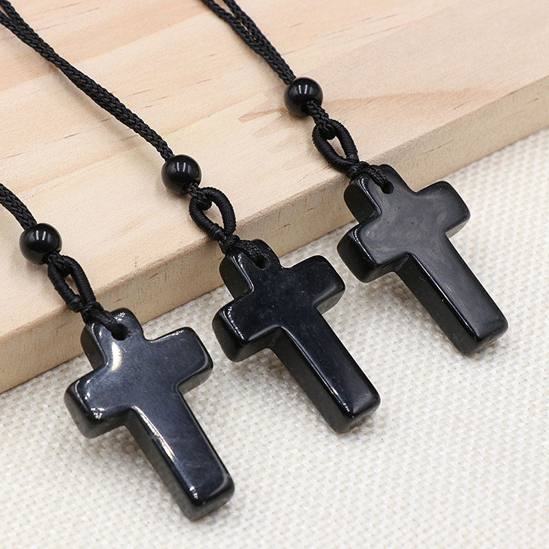 Natural Crystal Agate Woven Cross Necklace