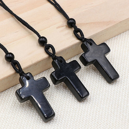 Natural Crystal Agate Woven Cross Necklace