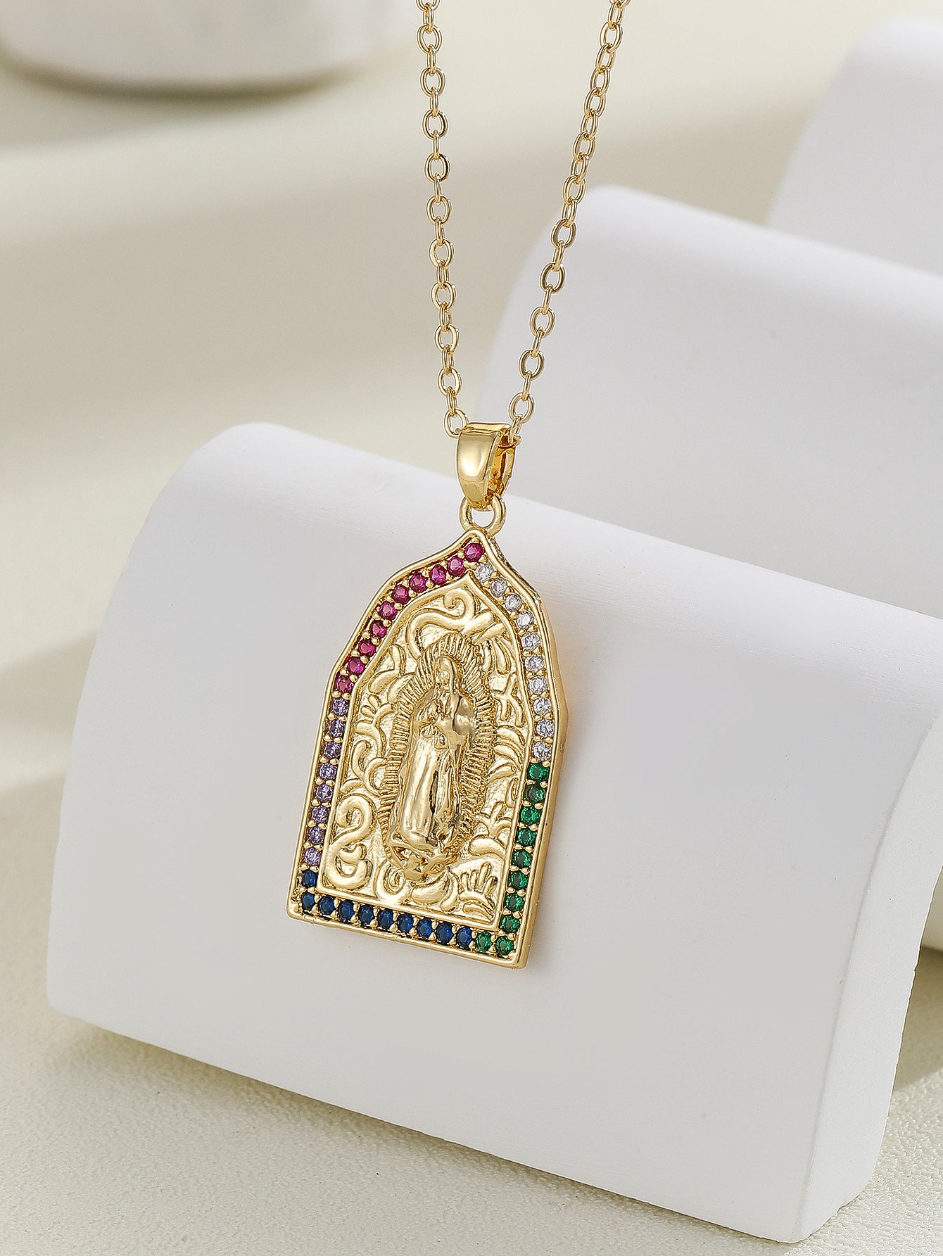 Virgin Mary Zircon Pendant Necklace | Gold & Silver | 25 Styles