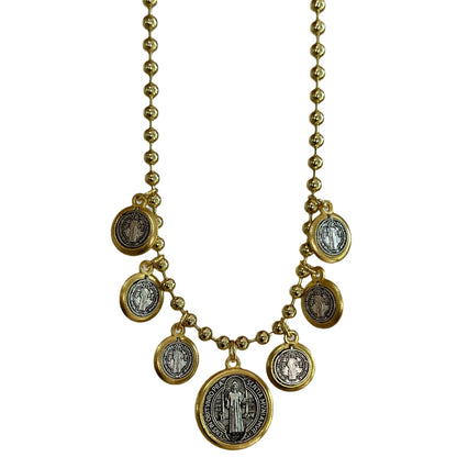 Saint Benedict Pendant Necklace Gold Plated Chain
