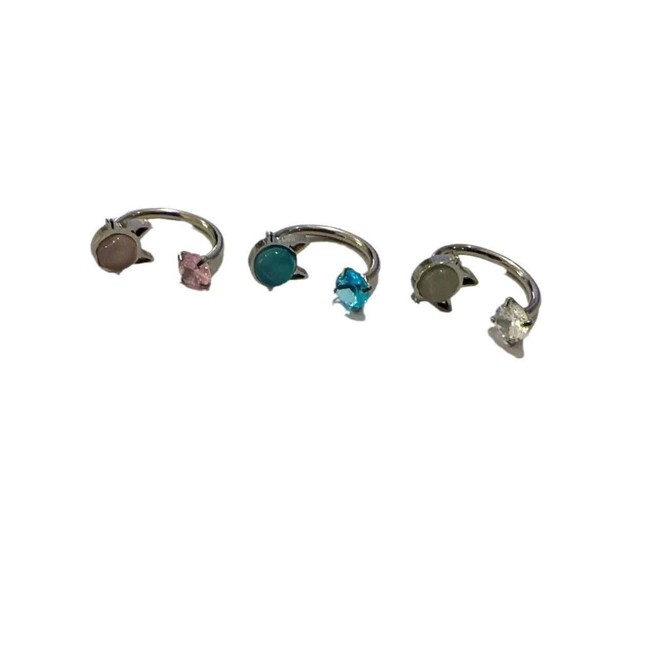 Cat Eye Stone Lip Ring with Zircon