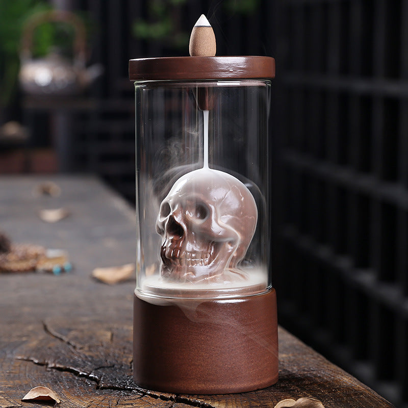 Skull Backflow Incense Burner with Glass Windshield
