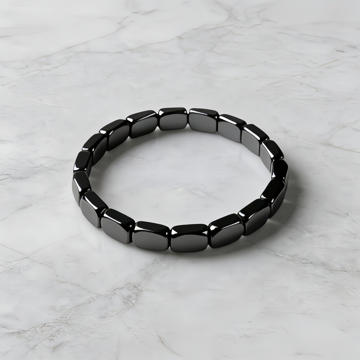Elastic Hematite Black Gallstone Square Bead Bracelet