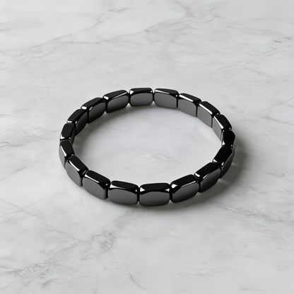 Elastic Hematite Black Gallstone Square Bead Bracelet