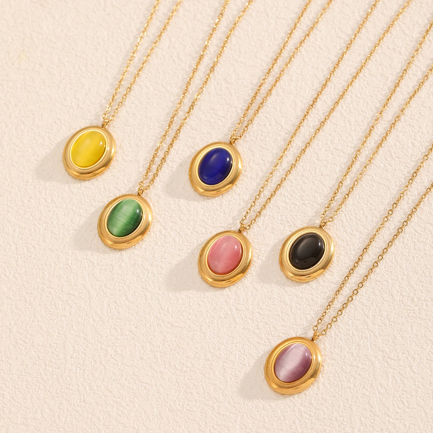 Tiger Eye Stone Oval Pendant Necklace