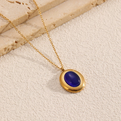 Tiger Eye Stone Oval Pendant Necklace