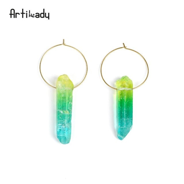 Artilady Raw Crystal Hoop Earrings For Women Small Hoop Earring