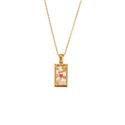 Ins Fashion Vintage Popular Pendant Jewelry Stainless Steel Rectangular Oil Drip Zirconia Tarot Necklace