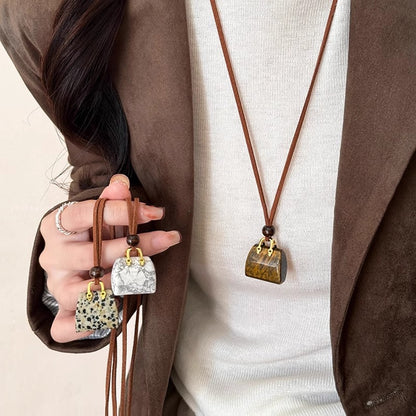 Stone Bag Necklace | Korean Velvet Rope Long Pendant