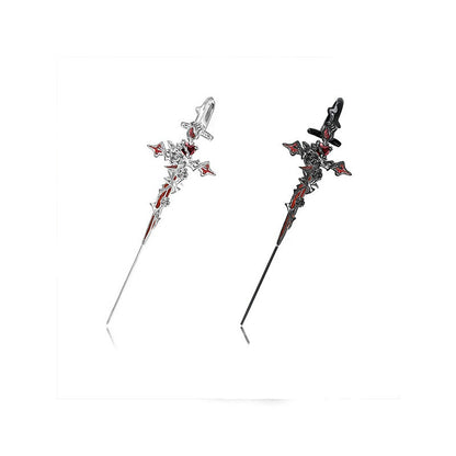 Gothic Rose Thorn Cross Earrings