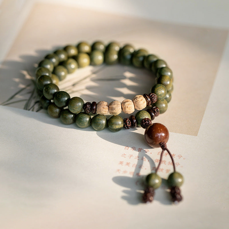 Original Old Material Green Sandalwood Buddha Beads Bracelet