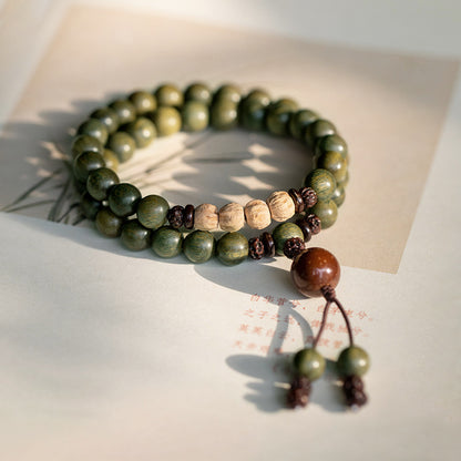 Original Old Material Green Sandalwood Buddha Beads Bracelet