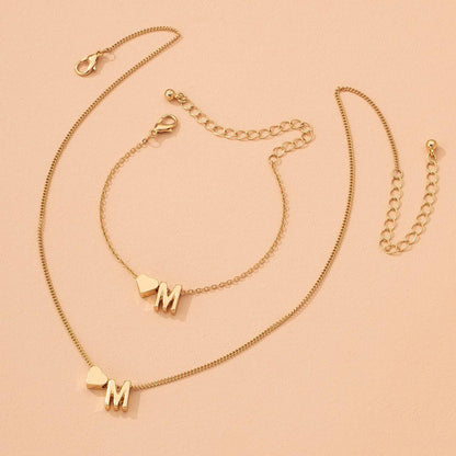 English Letter Heart Charm Necklace Bracelet