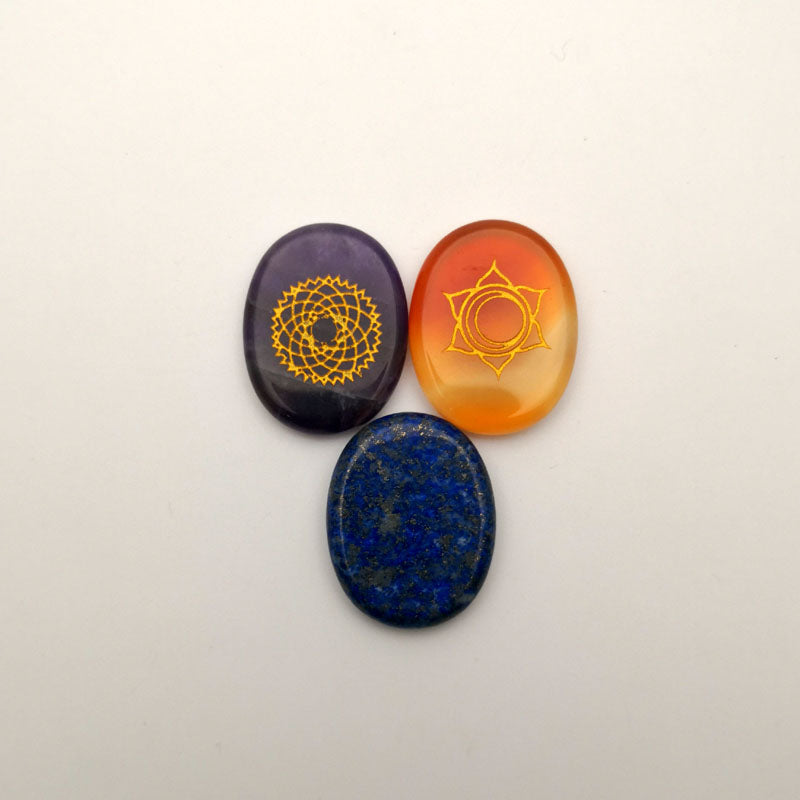 7 Chakra Natural Stone Carved Palm Stone