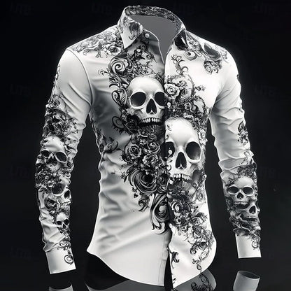 Gothic Print Casual Shirt Loose Fit Short Sleeve