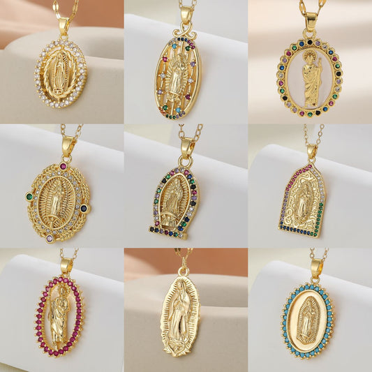 Virgin Mary Zircon Pendant Necklace | Gold & Silver | 25 Styles