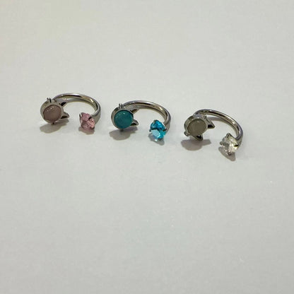 Cat Eye Stone Lip Ring with Zircon