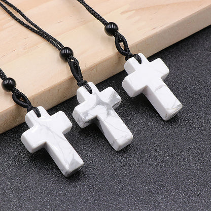 Natural Crystal Agate Woven Cross Necklace