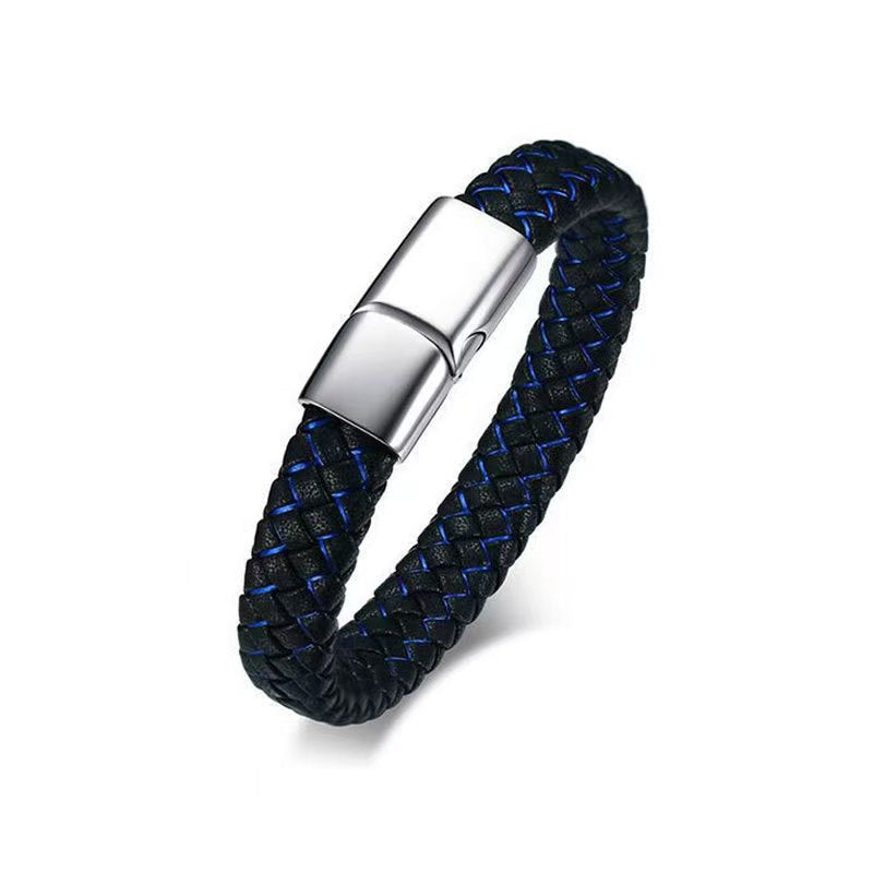 Stainless Steel Leather Bracelet for Men