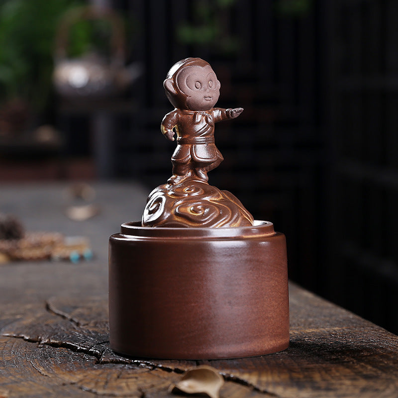 Monkey King Backflow Incense Burner with Glass Windscreen