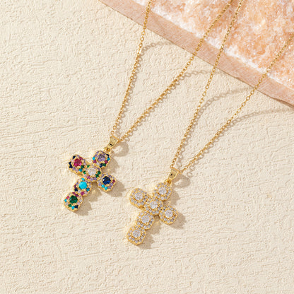 Gold Plated Cross Necklace with Zircon