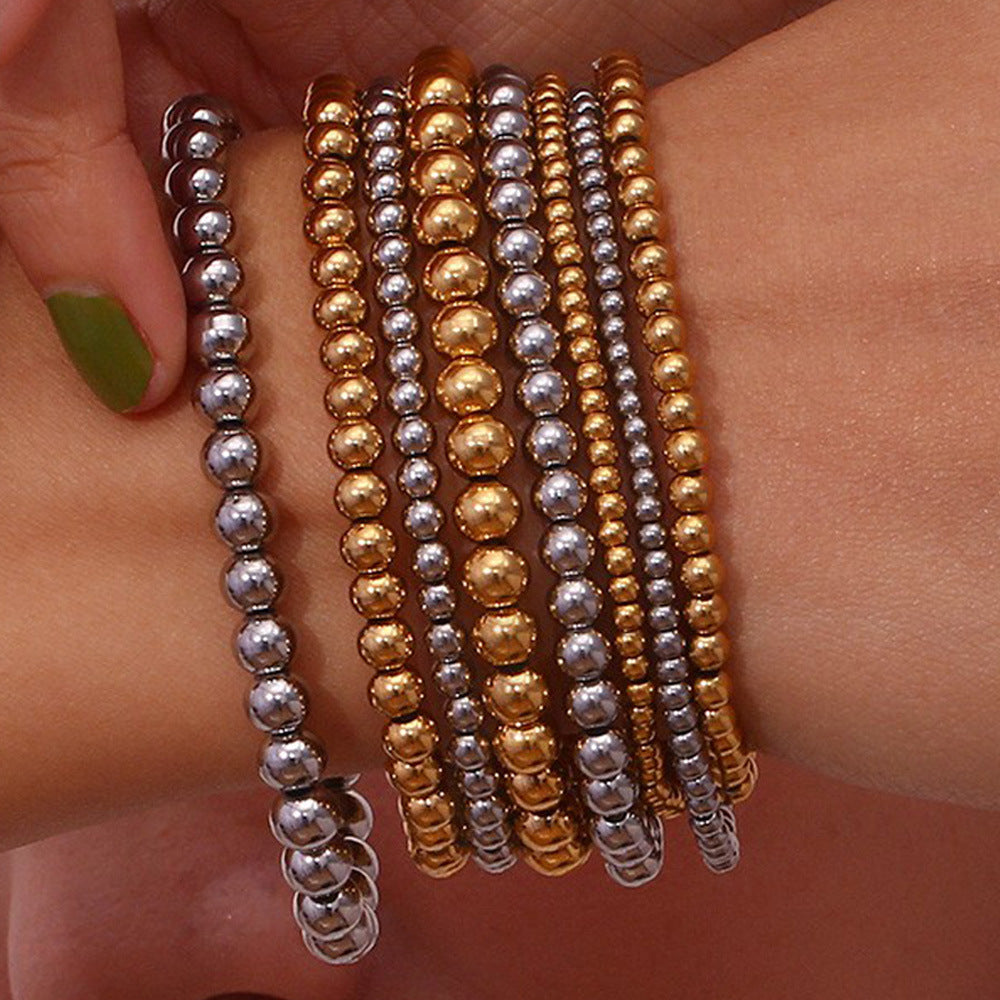 Retro Geometric Elastic Bead Bracelet Stainless Steel Gold Plated