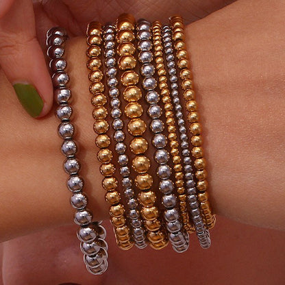 Retro Geometric Elastic Bead Bracelet Stainless Steel Gold Plated