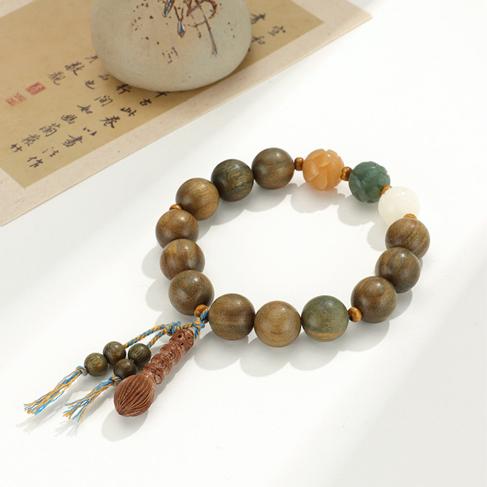 Original Old Material Green Sandalwood Buddha Beads Bracelet