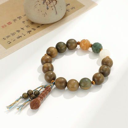 Original Old Material Green Sandalwood Buddha Beads Bracelet